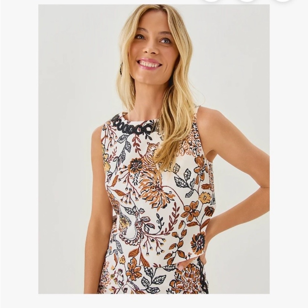 Lilly Pulitzer Annaleese Crop Top in Take Meowt Coconut EUC